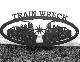 Metal steam engine silhouette.